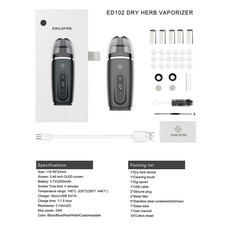  Ewildfire 0.49 inch Oled Display Dry Herb Vaporizer Hnb Heat Not Burning E-Cigarette With 2200Mah R