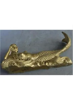 

China brass mermaid sculpture carved fine copper beautiful sea-maid Statue
