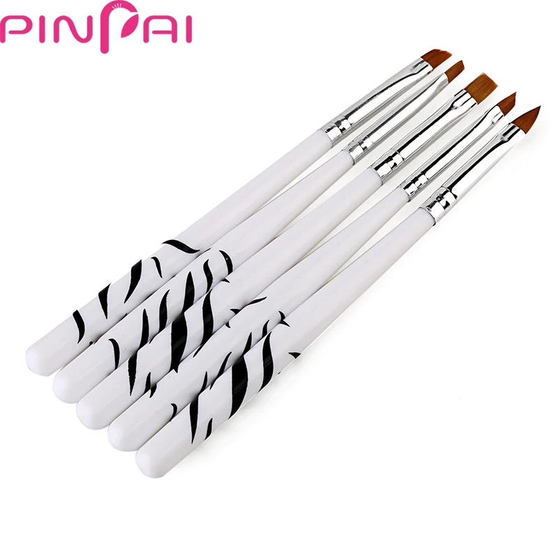 PinPai 5PCS Nail Art Painting Brushes Zebra Pattern Wooden Pen Brushes