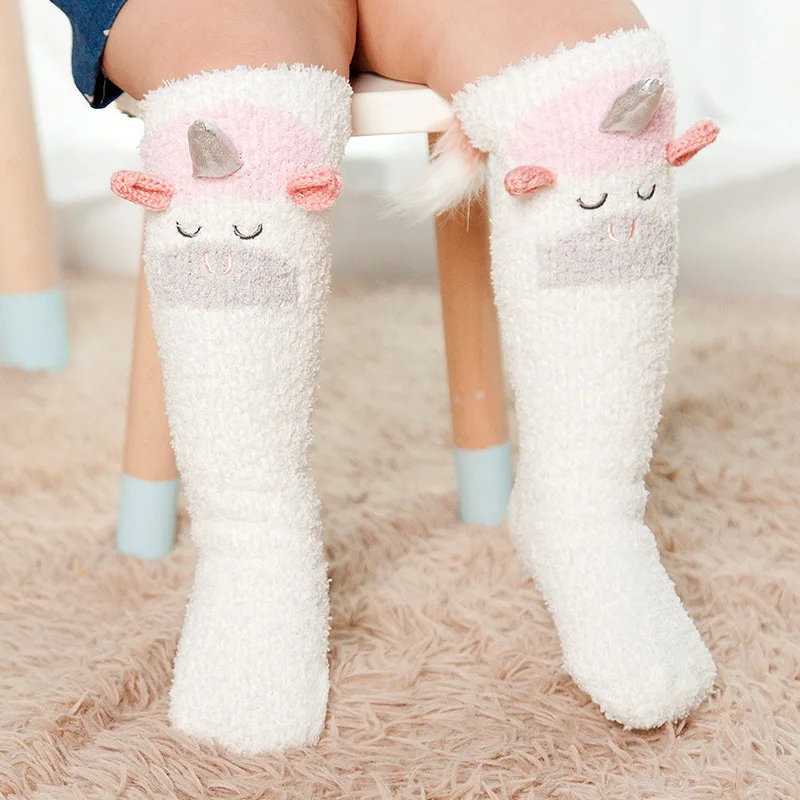 

1-5T Baby Unicorn High Socks Coral Fleece Knee-highs for Toddler Boys Girls Socks Clothes Accessories Winter Christmas Gift
