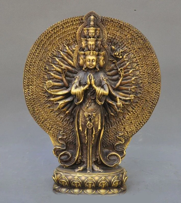China Tibet Buddhism Brass 1000 Arms Kwan-Yin Avalokiteshvara Of Goddess Statue