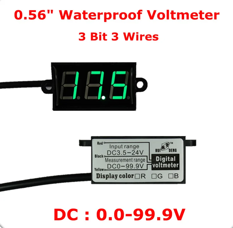 Водонепроницаемый Зеленый цифровой дисплей 0,5" 3 Бит 3 Провода вольтметр DC0-99.9V 12000784_G