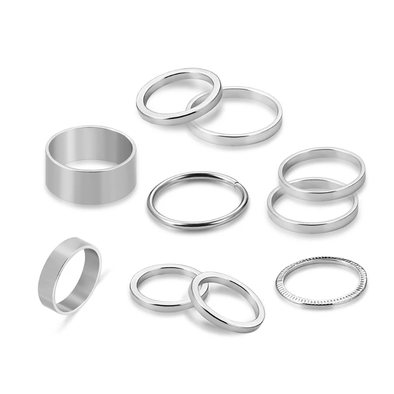 10pcs Unisex Fashion Knuckle Ring Punk Silver Plated Stack Above Band