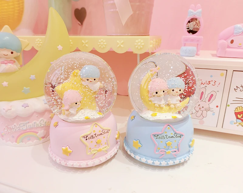 Мультфильм Япония Маленькие близнецы звезды музыкальная шкатулка вращающийся хрустальные шары Снежинка фигурка кукла музыкальная шкатулка подарки для девочек