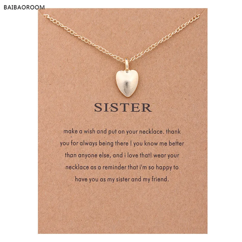 2017 Fashion Jewelry Wish New Gold Plated Sister Love Heart-shaped Alloy Clavicle Short Necklace For Women Girl Gift