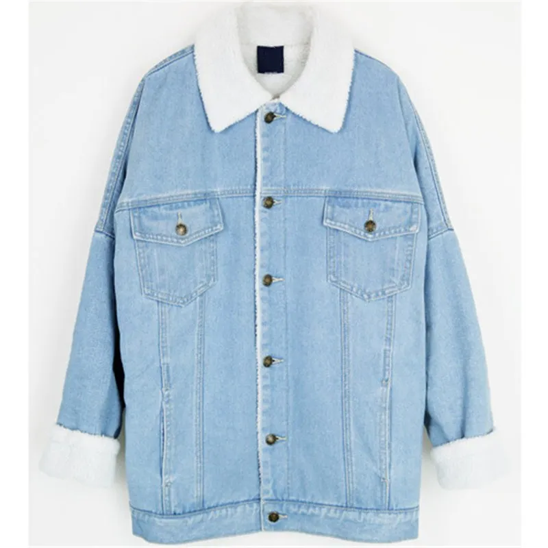 Spring Fur Jean Denim Jacket Winter Blue Women Bomber Jacket Coat with Front Button Flap Pockets (8)_