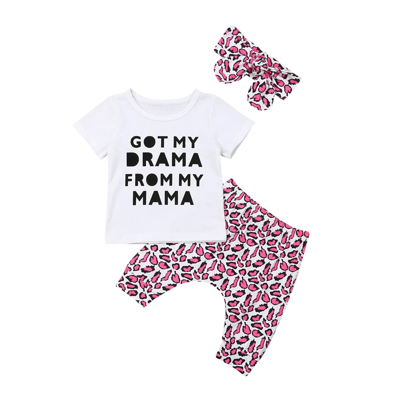 

3Pcs Toddler Kids Baby Girl Clothing Set Infant Clothes Short Sleeve T-shirt Leopard Print Pants Outfit Cotton Baby Set Clothes