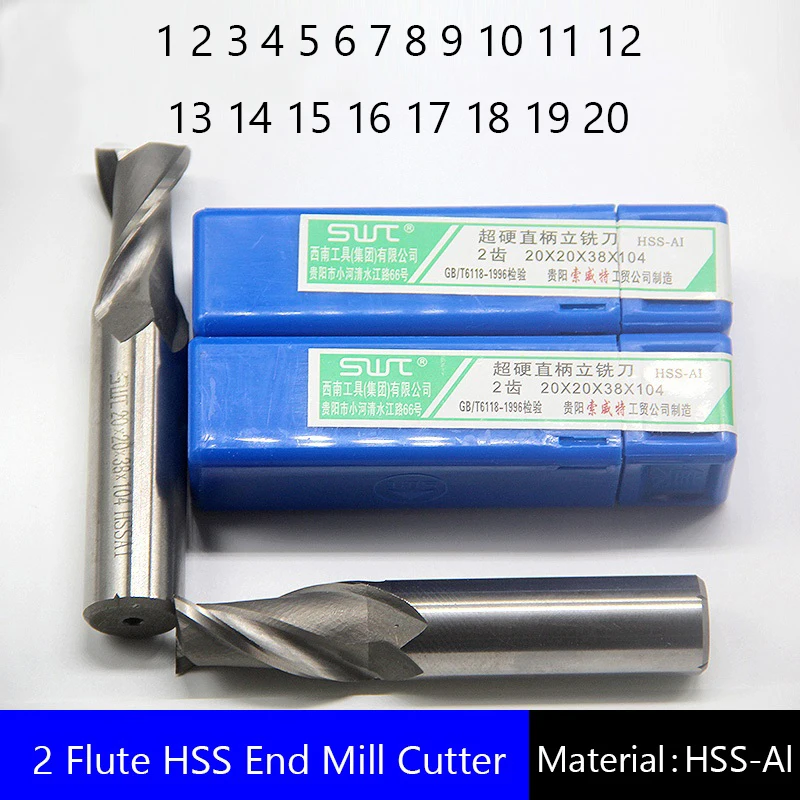 9Pcs HSS CNC Straight Shank 2 Flute End Mill Cutter Drill Bit 2/3/4/5/6/7/8/9/10 