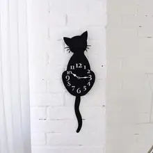 Acrylic Creative Cartoon Cute Cat Wall Clock Home Decor Watch Way Tail Move Silence Modern Design