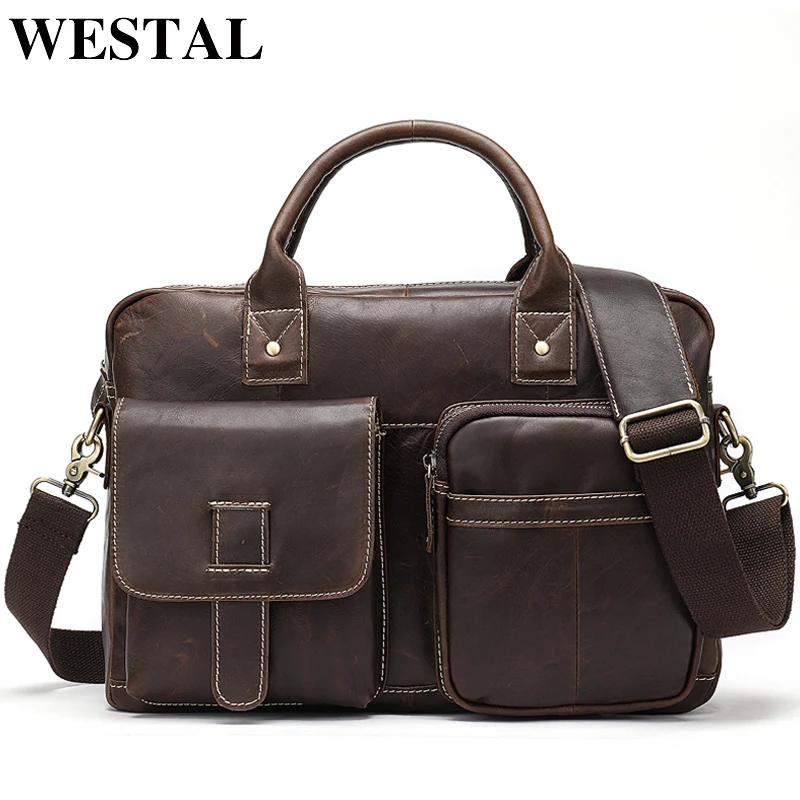 WESTAL Men's Briefcase bag men's Genuine Leather bags male man 14inch business Laptop bag for men briefcases leather bags 8503 WESTAL Men's Briefcase bag men's Genuine Leather bags male man 14inch business Laptop bag for men briefcases leather bags 8503