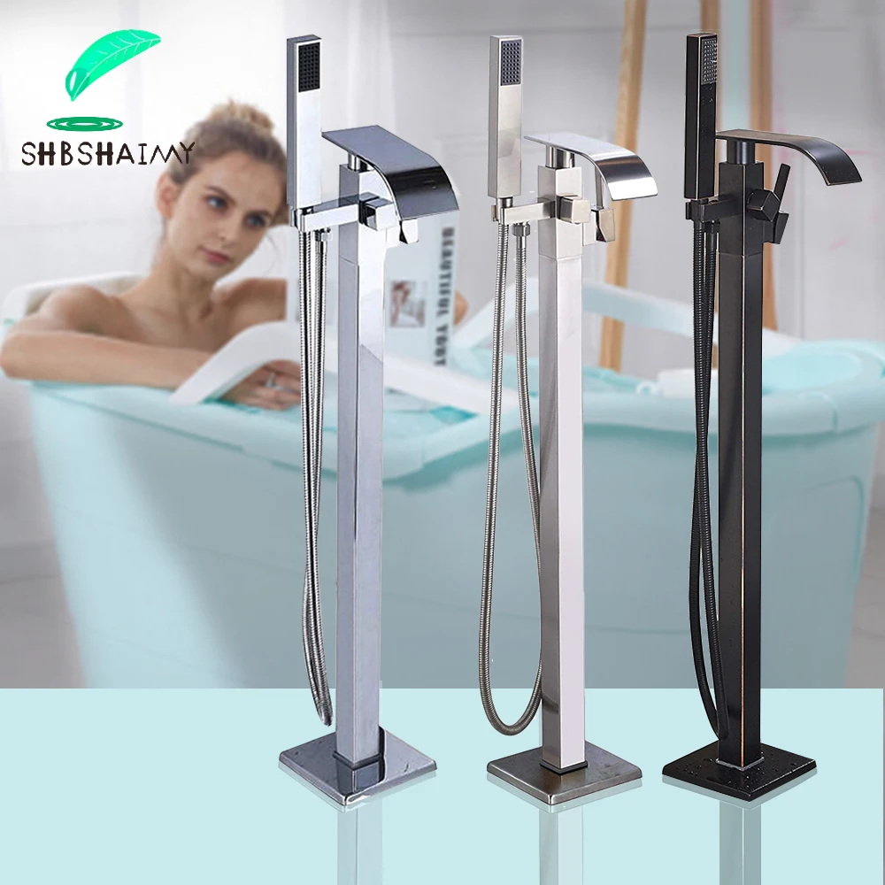 

SHBSHAIMY Chrome Floor Bathroom Bathtub Faucet with Handshower Two Function Shower Faucet Hot Cold Water Mixer Taps