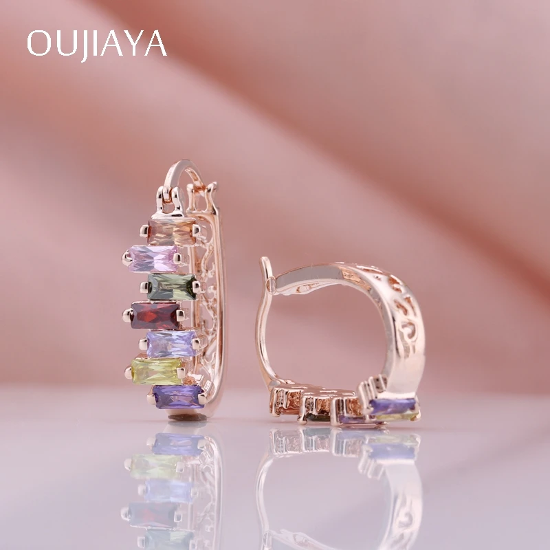 Женские овальные серьги OUJIAYA из розового золота 585 пробы с естественным цирконием