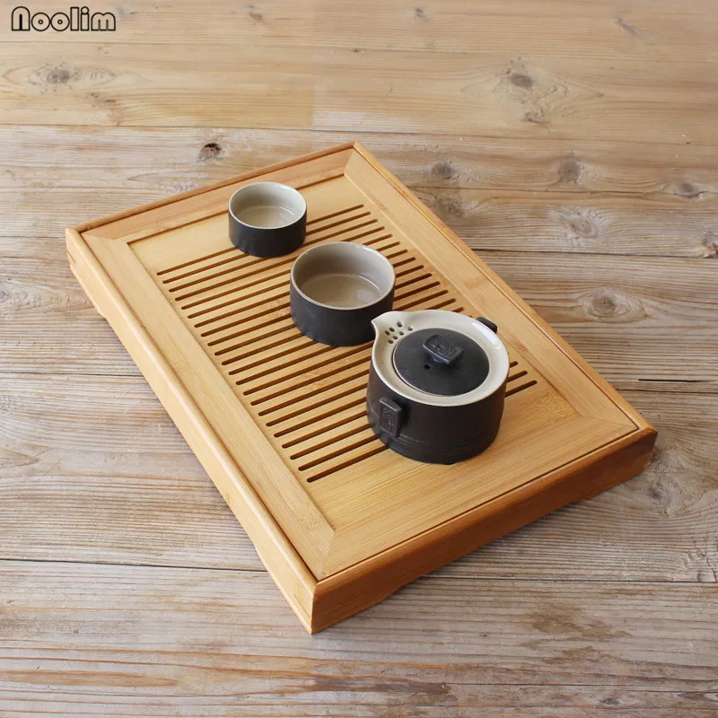 

NOOLIM Kung Fu Tea Set Natural Wood Bamboo Tea Tray Rectangular Traditional Bamboo Puer Tea Tray Chahai Tea Table Accessories