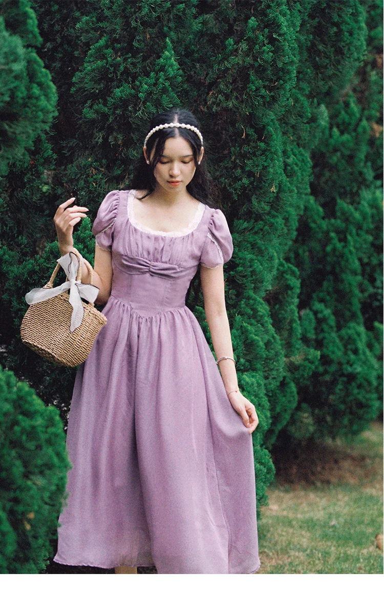 Женское летнее платье, винтажное элегантное тонкое фиолетовое шифоновое длинное платье, женская одежда, Формальные платья принцессы Лолиты для женщин
