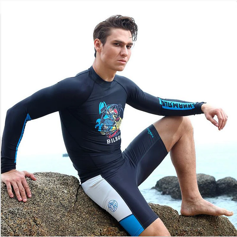SABOLAY мужской Рашгард с длинными рукавами, эластичная одежда для плавания, купальный костюм, Быстросохнущий солнцезащитный пляжный дайвинг, купальные костюмы с защитой от ультрафиолета
