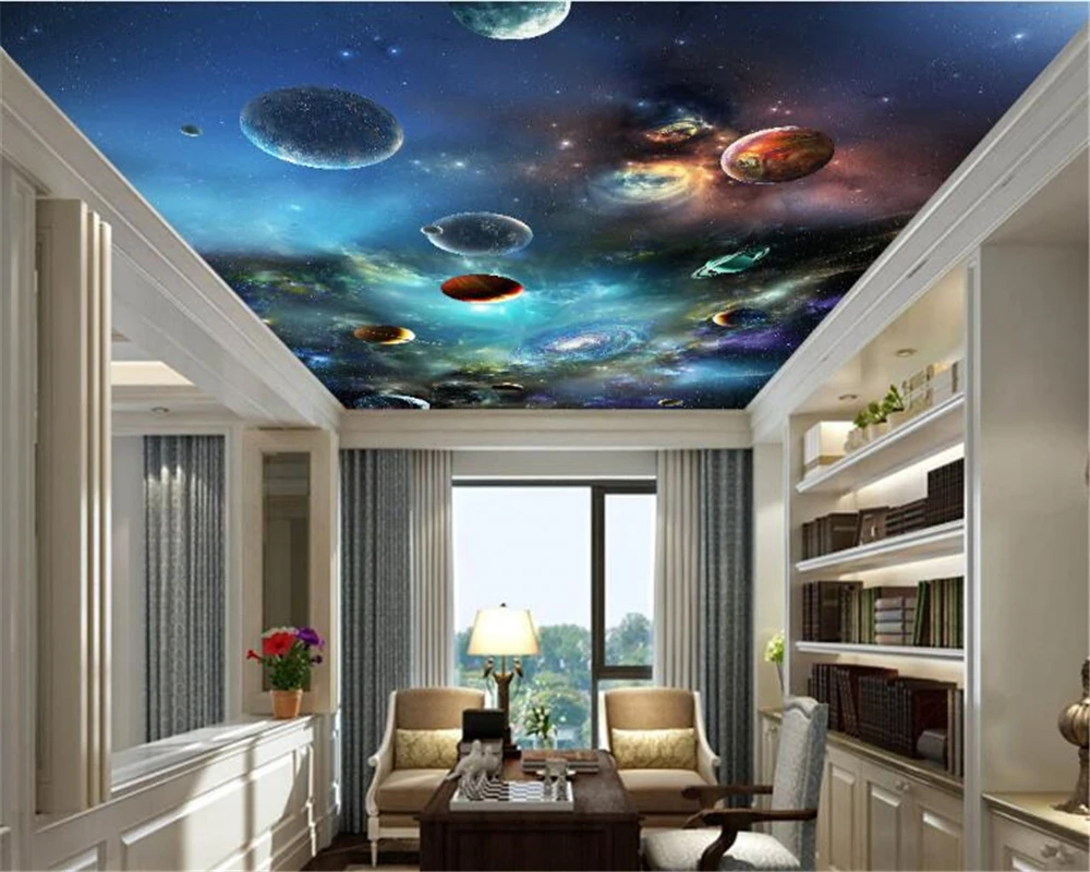 Us 8 25 45 Off Beibehang Advanced Decorative Painting Wall Paper Cosmos Solar System Ceiling Papel De Parede 3d Wallpaper Background Tapety In