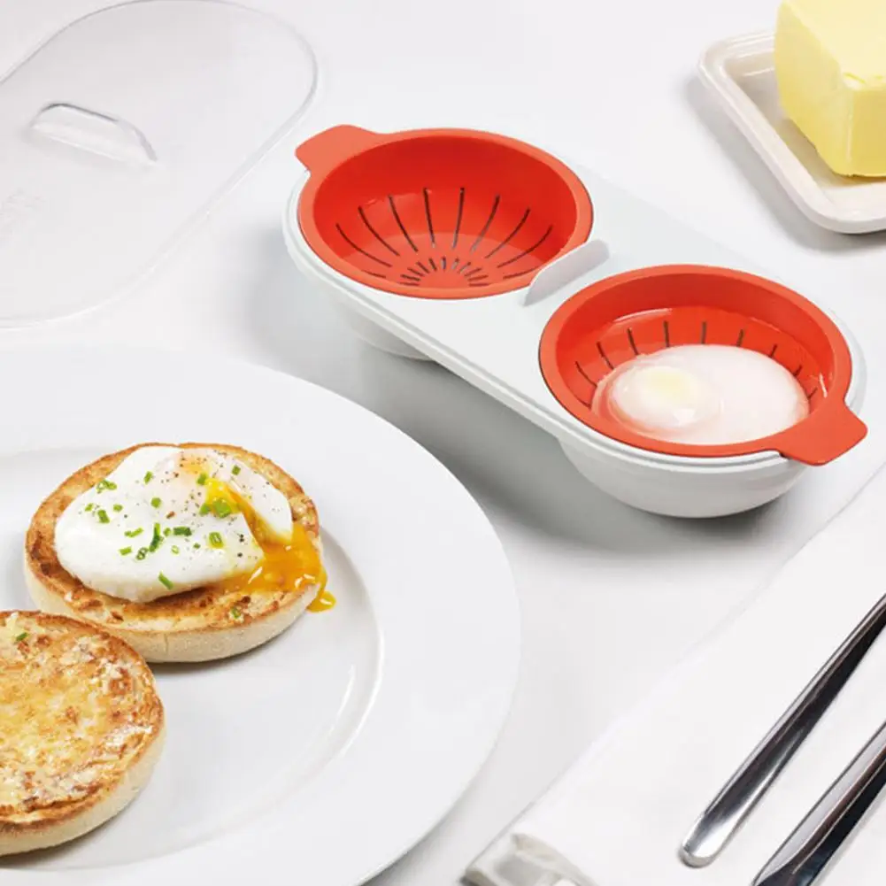 

Microwave Egg Poacher Food Grade Cookware Double Cup Egg Boiler Kitchen Steamed Egg Set Microwave Ovens Cooking Tools