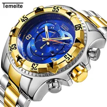Temeite Luxury Quartz Men Watch Fashion Stainless Steel Gold Wristwatches Big Dial Sport Watches Waterproof Relogio Masculino Temeite Luxury Quartz Men Watch Fashion Stainless Steel Gold Wristwatches Big Dial Sport Watches Waterproof Relogio Masculino