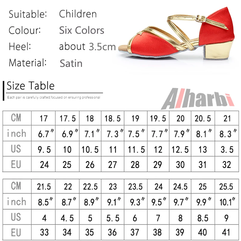 Alharbi/Обувь для латинских танцев для женщин и девочек, танцевальная обувь для танго, сальсы, бальных танцев для детей, детей, низкий каблук 3,5 см, мягкие туфли для танцев