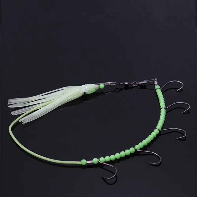 Glow in the Dark Soft Rubber Octopus Squid Lure with Luminous Beads 5 Circle Fishing Hooks in Braided Steel Fishing Wire 2018 (2)