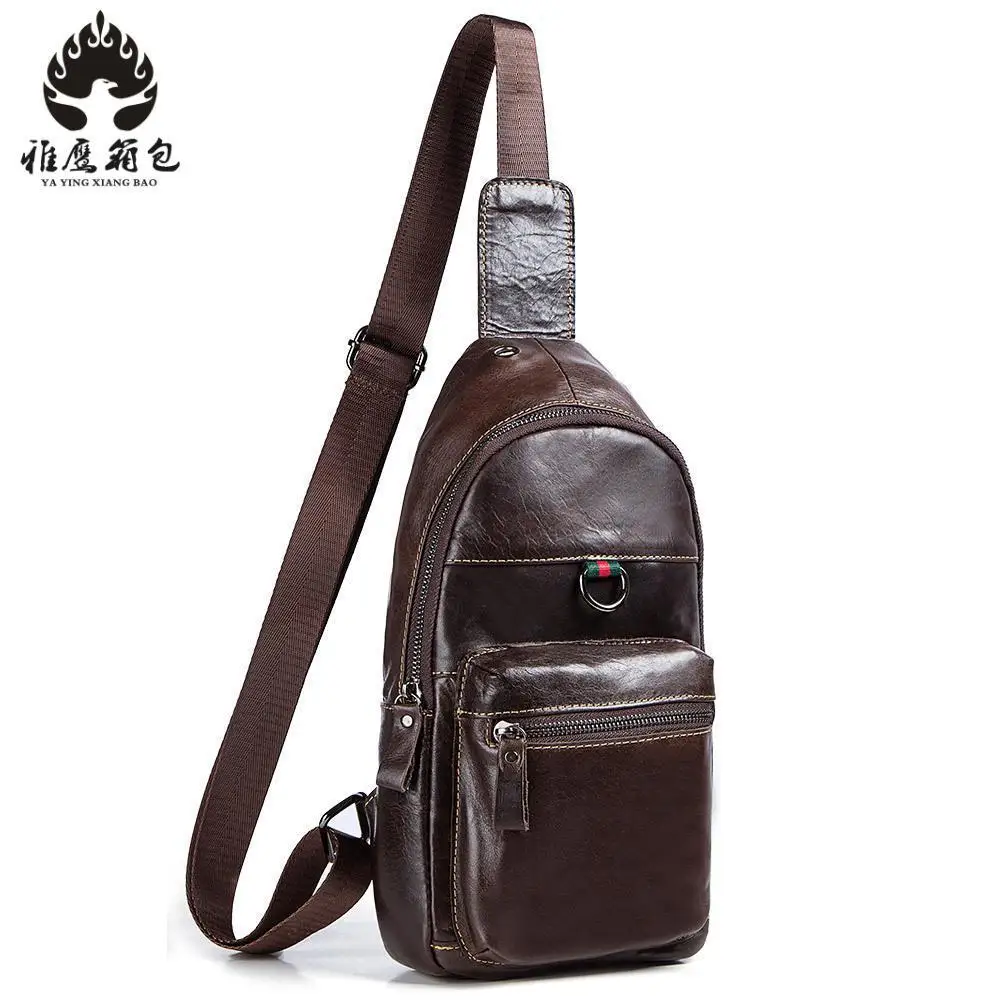 

High Quality Men Genuine Leather Cowhide Vintage Sling Chest Back Day Pack Travel Fashion Cross Body Messenger Shoulder Bag