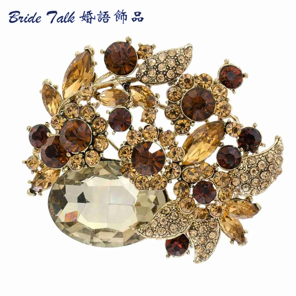 Women's Blue Brooch Charm Gold Silver Brooch Ladies Cute Flower Pin Dress Coat Accessories Clothing Accessories