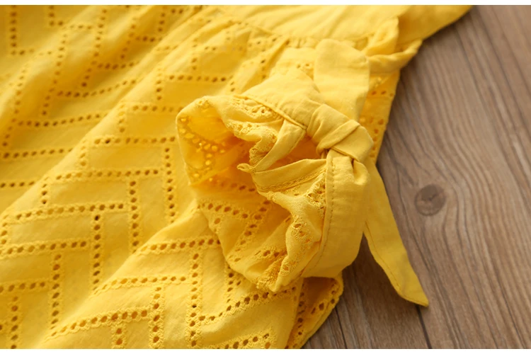 2018 Summer 2-10 Years Children Cotton Solid Color Off Shoulder Strapless Hollow Out Wave Little Sexy Kids Girl Dress Blouse (16)