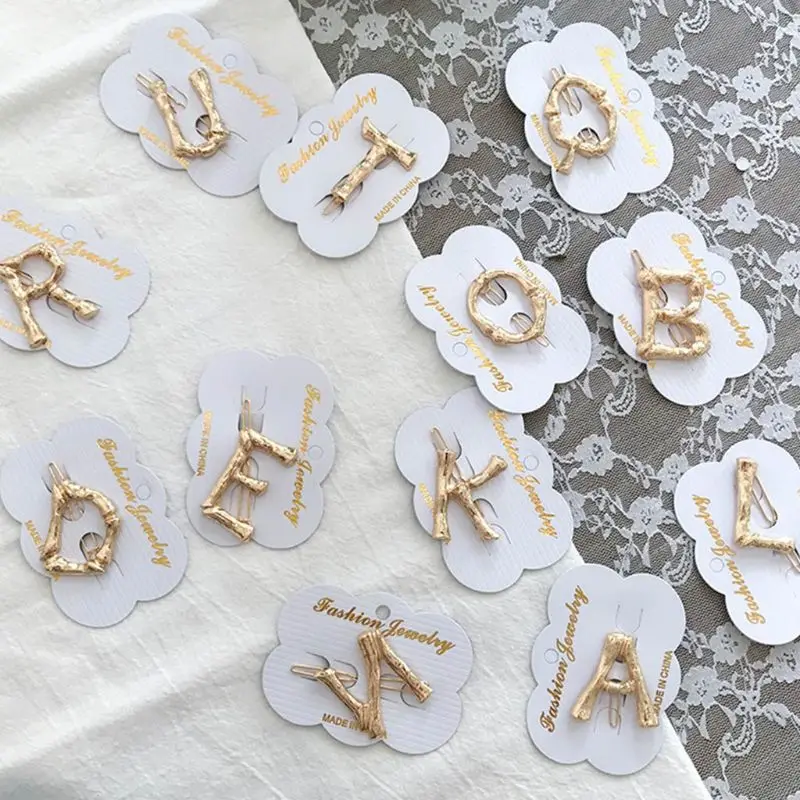 

Nordic Style Vintage Palace Hair Clips Metallic Gold Alphabet Letter Modeling Hairpins Girls Irregular Textured Bangs Barrettes