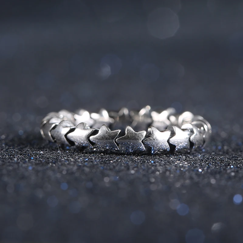 ELESHE Engagement Star Trail Stackable Finger Ring For Women Wedding 925 Tibetan Silver Jewelry Bijoux Gift