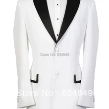 Изготовленный на заказ, чтобы измерить мужской костюм сшитый на заказ, белая куртка+ черный заостренный лацкан+ черные брюки+ галстук+ P sqaure, индивидуальные модные смокинги