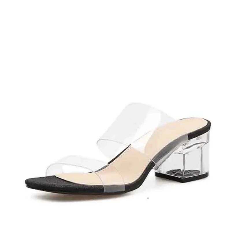 

Thick Heels Crystal Sandals 2019 New PVC Women Slippers Flips Flops Female Summer Party Shoe Open Toe For Women Shoes