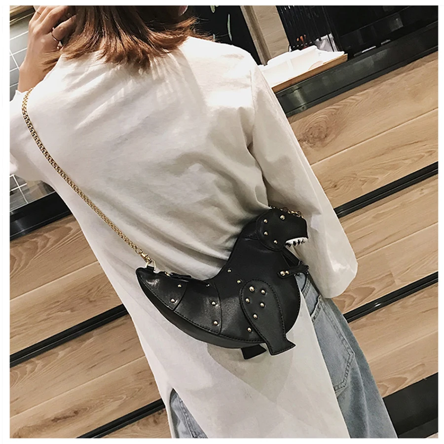 Kopen Cartoon Leuke Nieuwe Dinosaurus Klinknagel Vrouwen Schouder Messenger Bag Meisje Zoete PU Lederen Ketting Tas Reizen Styling Roze Ontwerp Tassen