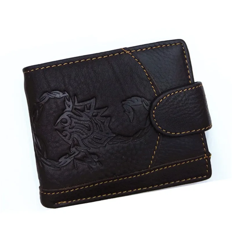 Мужские кошельки из натуральной кожи с тотемом скорпиона в китайском стиле, многофункциональный кошелек из воловьей кожи для монет, кожаный бумажник для мужчин - Цвет: Coffee