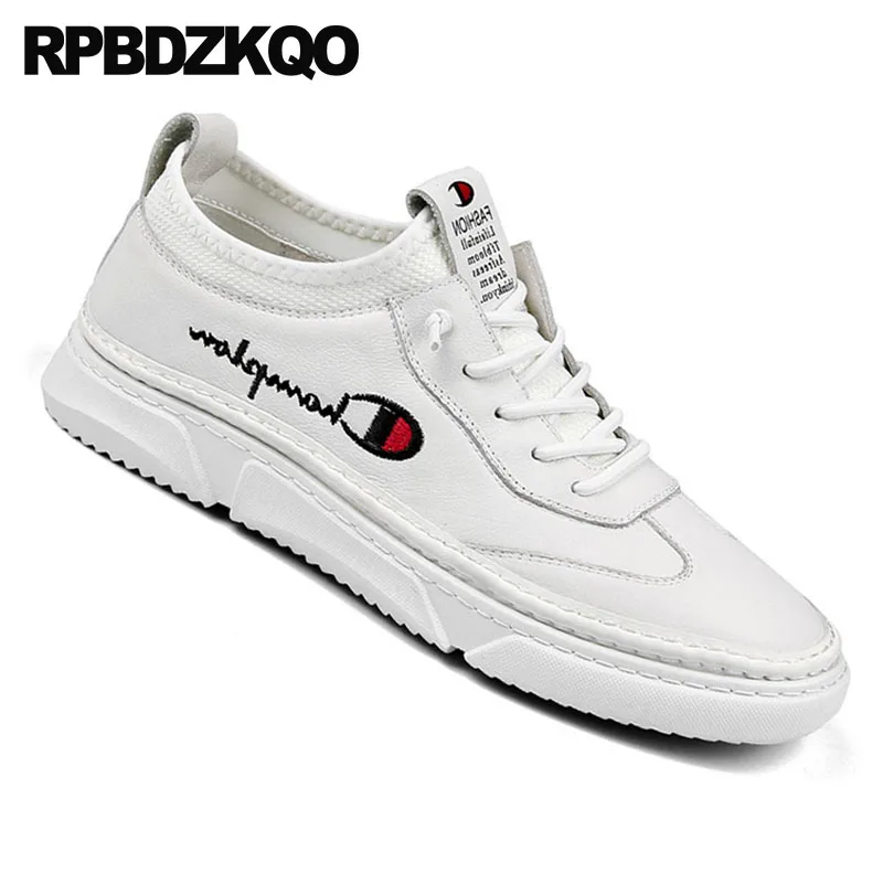 Calzado Blanco blanco Marca Skate Bordado Moda Europeo Pista Redonda De Casuales Hombres Cuero Zapatos Real Punta Zapatillas Negro Los Deporte Lujo 6w4R06