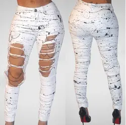 Новые дизайнерские ковбой леди 2017 Высокая талия джинсы леди жесткие черный белой краской Джинсы женские стрейч тела так что женщины