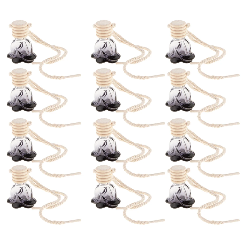 12 Pieces Air Freshener Car Printed Hanging Diffuser Bottle 10ml Perfume Fragrance Bottle Flower