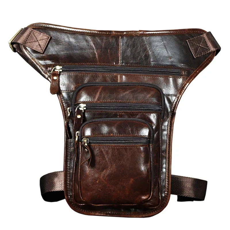 Мужская сумка из натуральной коровьей кожи, облегающая ногу, Классическая винтажная Военная мотоциклетная сумка на бедрах, поясная сумка, поясная сумка, сумка-мессенджер - Цвет: Coffee