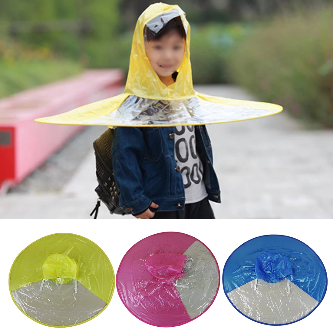 

Cute Child Adult Rain Coat Colorful Raincoat Umbrella Headwear Hat Cap Foldable Outdoor Fishing Cover Transparent Umbrellas