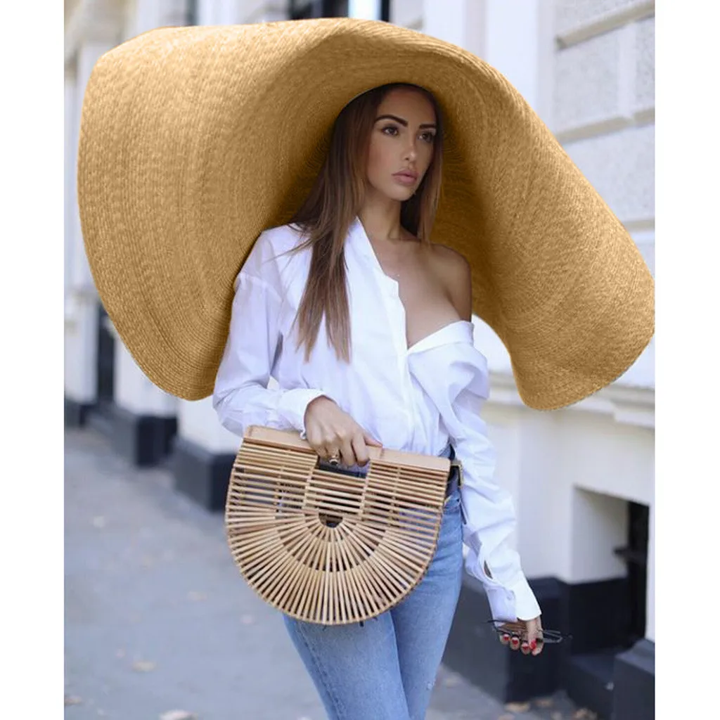 Hot Woman Fashion Large Sun Hat Beach Anti-UV Sun Protection Foldable Straw Cap Cover Sexy ladies summer straw hat