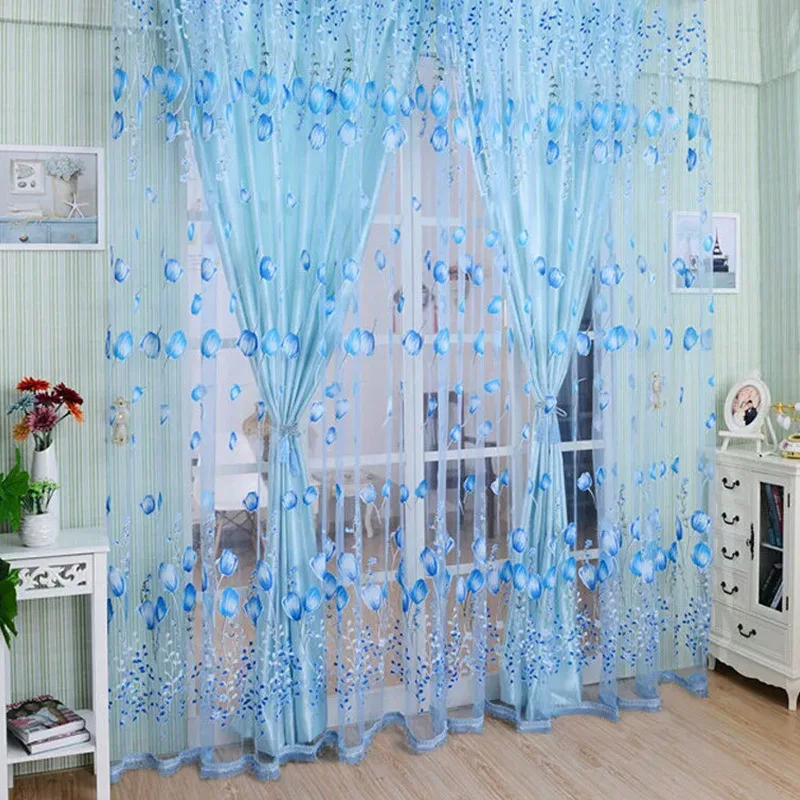 

European and American style curtains for living room Tulip Window Screening Solid Door Curtains Drape Panel Sheer Tulle