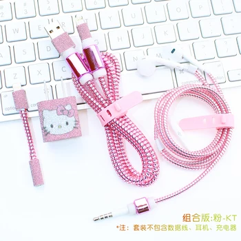 

NEW Cartoon USB Charger Cable Protector Diy Set with Cable Winder Charging stickers Spiral Cord protector For iphone 7 5 6 6s 8