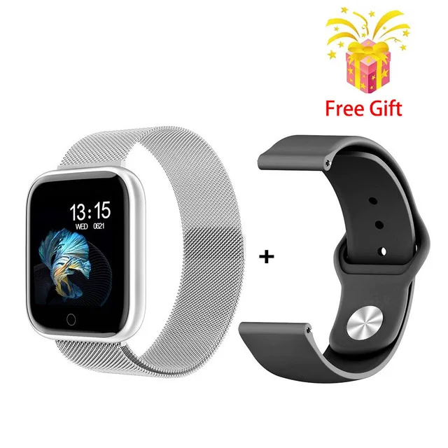 T80 Smart Watch Fitness Bracelet Blood Pressure Monitor Smart Band Incoming Call Sleep Tracker Magnetic Strap Health Wristband - Цвет: Silver(Two strap)