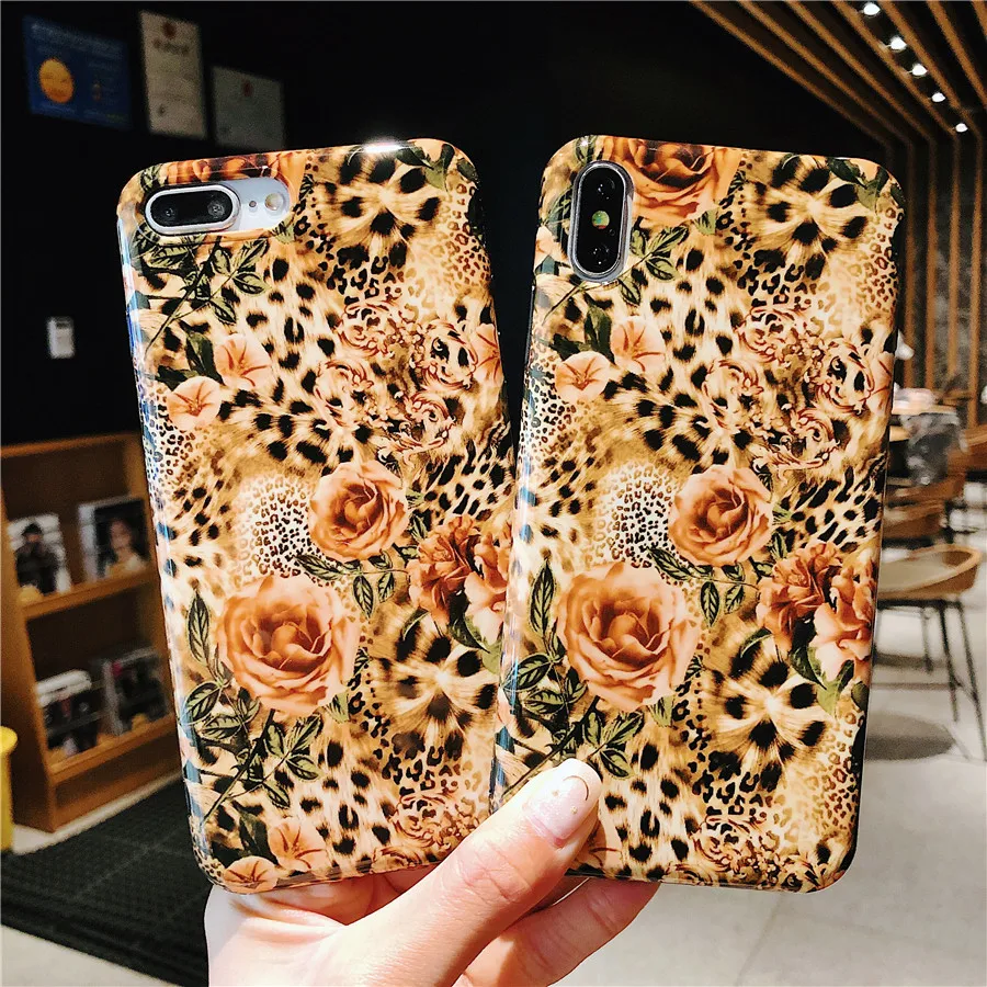 

Leopard Flower Phone Case for iPhone XS 6s 6 7 Plus 8 Plus X xr xs max Case Fashion Soft Protection Cover for iphone 8 7 Case