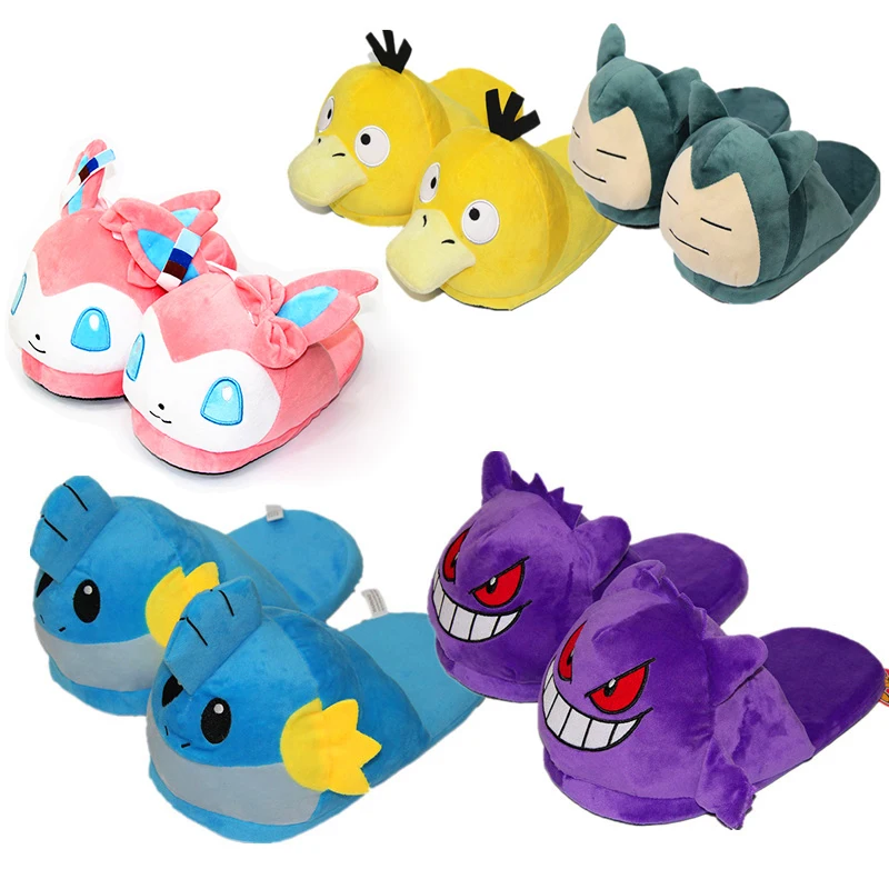 Аниме XY Pokeball Pikachu Mudkip Psyduck Gengar Snorlax Sylveon плюшевые зимние комнатные тапочки peluche плюшевые куклы для женщин и мужчин