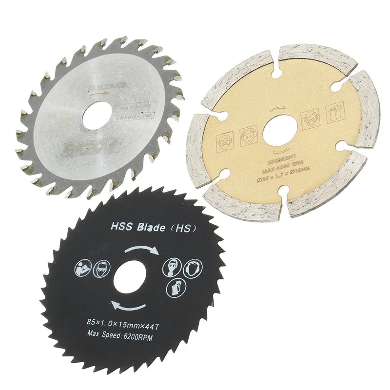 

3PCS 85mm Circular Saw Blades HSS/TCT Woodworking Rotary Tool Cutting Discs Mandrel for Mini Circular Saw