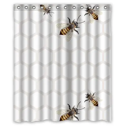 

Special Bee Honeycomb Pattern Waterproof Bathroom Decor,Polyester Fabric Shower Curtains With Five Bees,60(w) x 72(h)