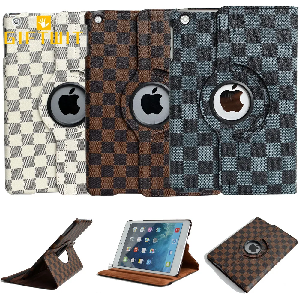 

For iPad Air Case, Grid Plaid 360 Rotating Multi-Angle Viewing PU Leather Smart Stand Case with Auto Sleep wake Function