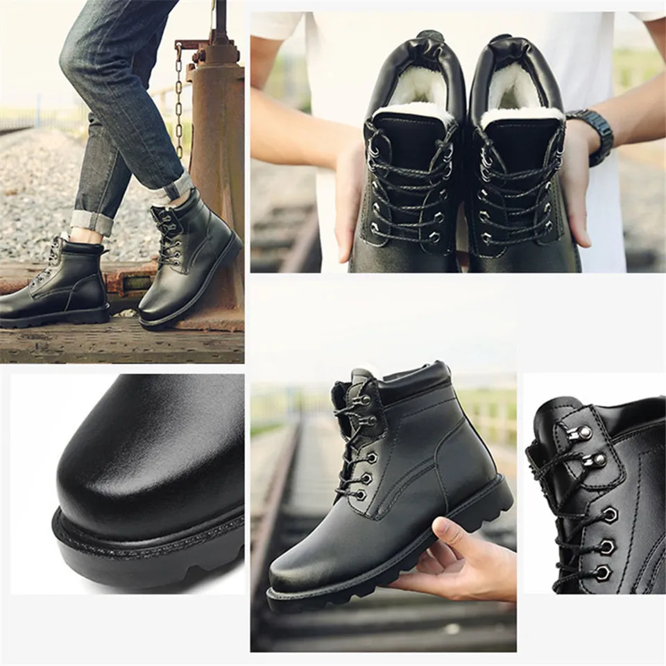 LIN KING/большие размеры, мужские зимние ботинки, теплые плюшевые короткие ботинки на шнуровке, мотоциклетные ботинки в стиле панк с высоким