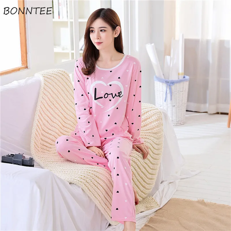 

Pajamas Sets Women Stylish Comfortable Simple Printed Long Sleeve Womens O-Neck Female Nightwear Home Leisure Breathable Lovely