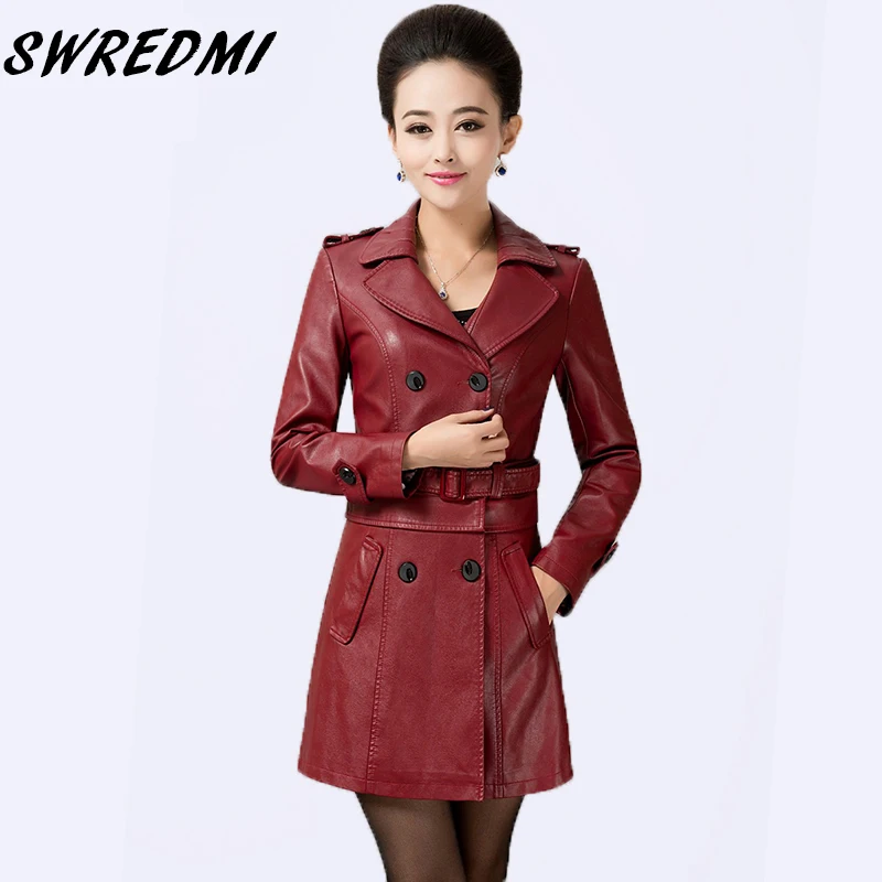 SWREDMI длинные женские кожаные куртки, верхняя одежда, пальто, кожаная одежда, рабочая одежда, M-4XL, модная куртка, кожаный Тренч